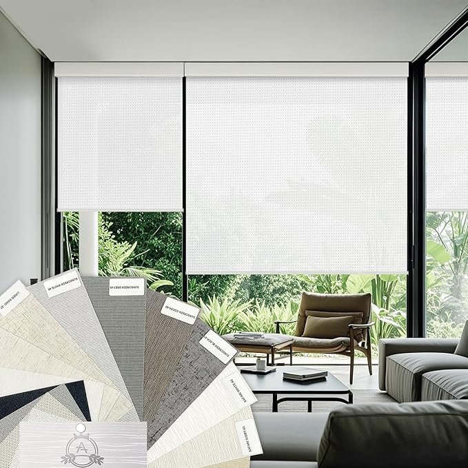 Aprilsmart Motorized Blinds with Remote,Light Filtering Motorized Roller Shades Work with Apple Homekit,Alexa,SmartThings,Google Home,Customize Blinds(White-Fabric Sample)