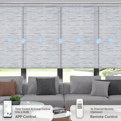 Motorized Coupled Shades, Light Filtering Smart Blinds for Large Windows Automatic Blinds Compatible with Alexa, Electric Roller Shades Customized for Living Room Home Office(Jacquard Grey)