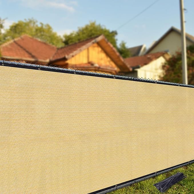 iCover 8x50ft Privacy Screen Fence, Outdoor Fencing Panels, Garden Windscreen Mesh Shade Sail Net Barrier, Include Reinforced Bindings and Brass Grommets Cable Zip Ties, Sand