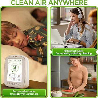 BREATHE Airmonitor Plus Indoor Air Quality Monitor – Smart CO2, PM1 PM2.5 PM10, VOC & Formaldehyde Sensor | Professional-Grade Air Monitor with App