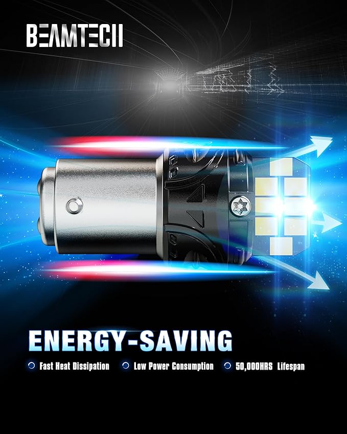BEAMTECH 1157 LED Bulbs for Brake Tail Lights, 6500K Cool White Super Bright, 2057 2357 7528 BAY15D for Parking Backup Reverse Lights, Front Rear Side Marker Lights, Pack of 2