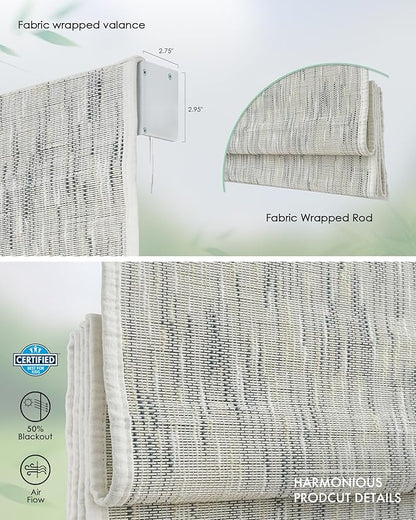 Yoolax Motorized Bamboo Roman Shades with Remote, Smart Roman Shades for Indoor Windows, Light Filtering Automatic Blinds Work with Alexa, Google, Apple Homekit, Customized (Bamboo Woven Flake White)