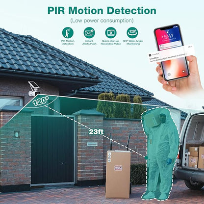 2.5K Solar Camera Outdoor Wireless, 4MP Home Security Camera System, Battery Powered Security Camera,PIR Human Detection, 2-Way Audio, Night Vision, IP65 Waterproof, Cloud/SD Storage 0 Monthly Fee
