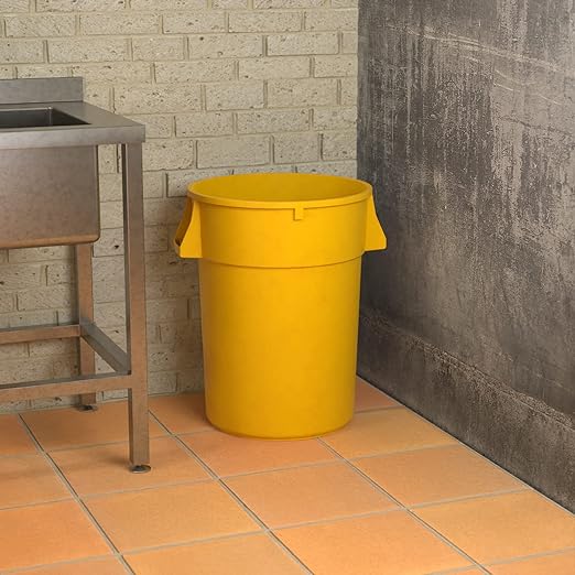 44 Gallon Yellow Round Commercial Trash Can, Heavy-Duty Food Grade NSF Certified, Perfect for Restaurant, Office, School, Garage, Backyard, Workshop, Warehouse