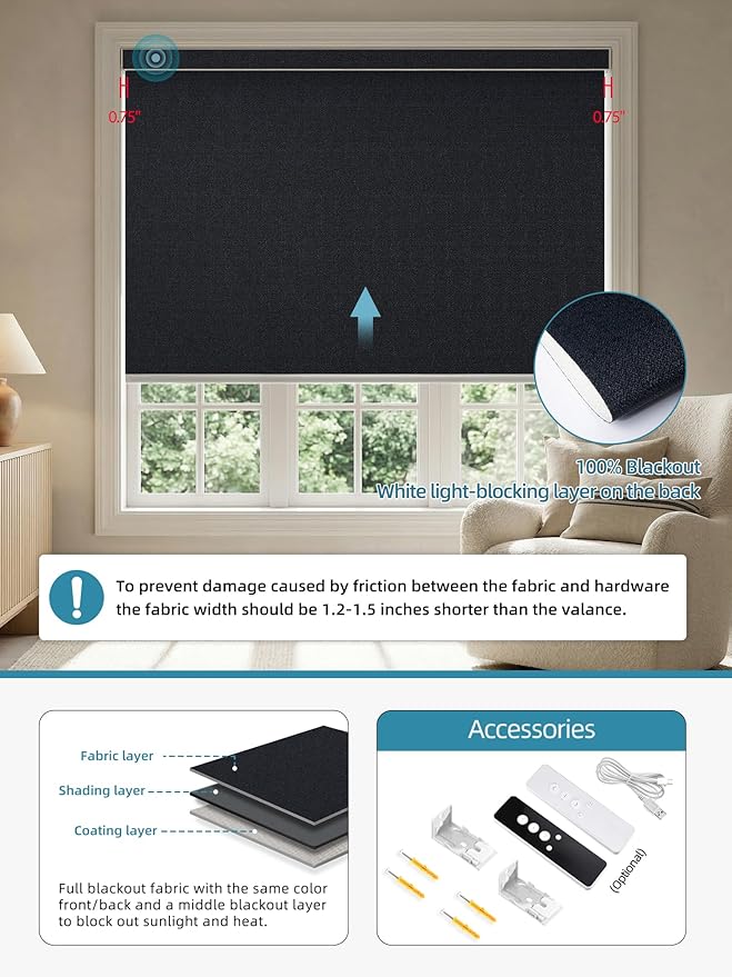 SmartWings Motorized Smart Blinds with Remote, Custom Automatic 100% Blackout Roller Shade Compatible with Alexa/Homekit/Google, Electric Smart Blinds for Indoor Windows, Eclipse Onyx Black