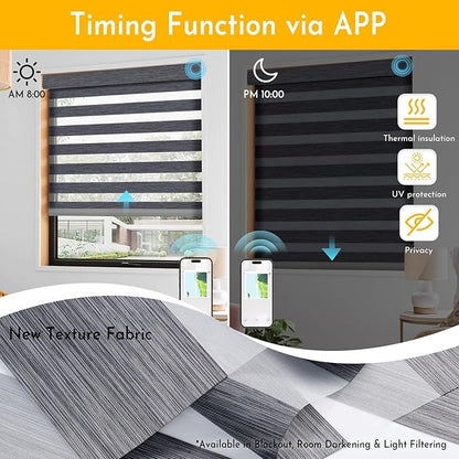 Persilux Motorized No Drill Zebra Smart Shades with Remote Smart Alexa Zebra Blinds for Indoor Windows Light Filtering, Dual Layer,Custom Sizes,Bella Dark Gray,RS20287-11
