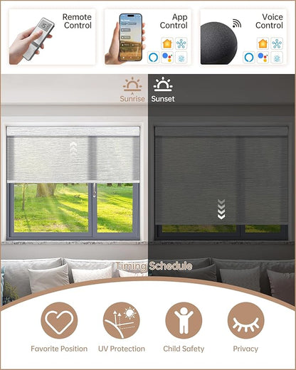 Kincmo Motorized Blinds with Remote, Light Filtering Roller Shades Work with Apple Homekit,Alexa,Google Home, Custom Electric Blinds with App,Voice Control (60% Blackout Atlantic Striped Grey)