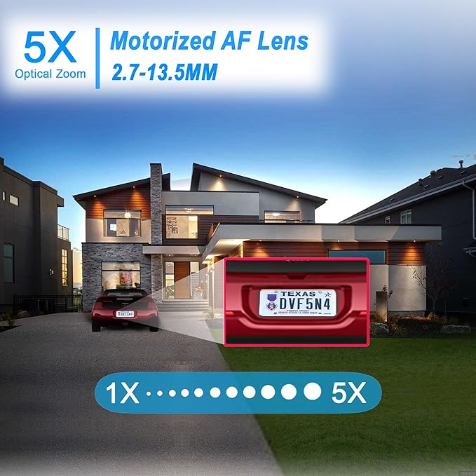 Real HD 4K 8MP Mini PTZ Dome PoE IP Camera Outdoor Pan 350° Tilt 90° 5X Optical Zoom, 130Ft Full Color Night Vision, H.265, IP67, NDAA Compliant