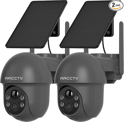 ARCCTV Security Cameras Wireless Outdoor Solar, 4MP 360° View Battery Powered Outdoor Camera, Night Vision with Spotlight, 2-Way Audio, PIR Motion Sensor, 2.4G/5G Dual Band WiFi, Grey(2 Pack)
