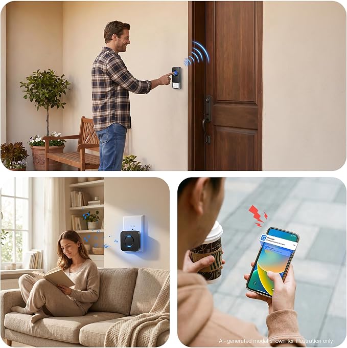 Wireless Doorbell with 2 Buttons, Smart WiFi Doorbell Chime with App Alarm