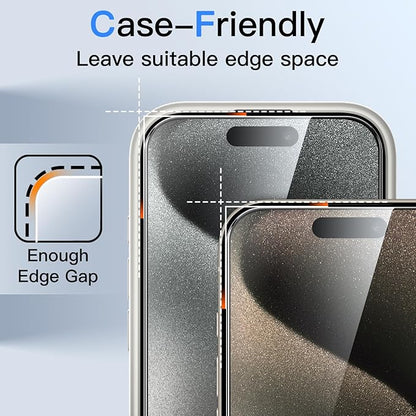 JETech 360 Degree Privacy Screen Protector for iPhone 15 Pro 6.1-Inch, 4-Way Anti-Spy Tempered Glass Film with Easy Installation Tool, 2-Pack