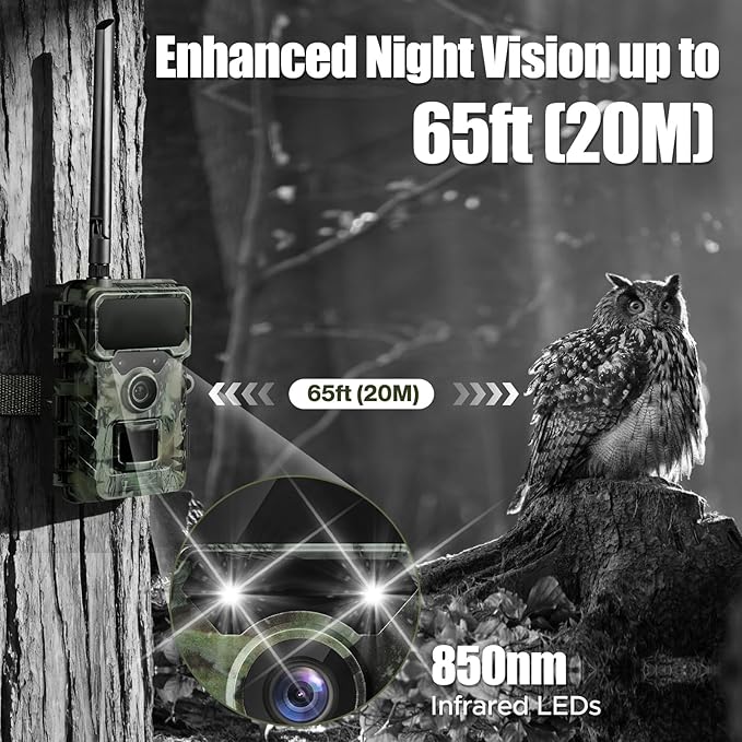 Cellular Trail Camera Solar, 4G LTE Game Cameras 64MP 2K HD Live Streaming,Night Vision Outdoor Camera,Rechargeable Wildlife Camera Deer Cams for Backyard（64GB TF Card Included