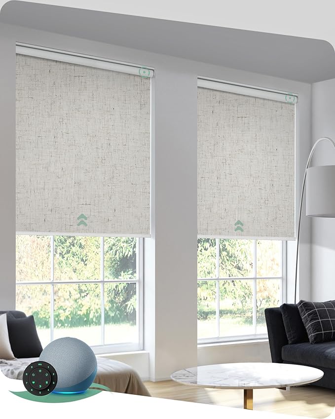 Yoolax Motorized Blinds with Remote, 100% Blackout Smart Blinds for Bedroom Home Office, Automatic Roller Window Shades Work with Alexa Voice Control, No Valance (Linen Beige, 42" W x 72" H)