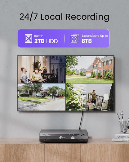 Loocam Wired Security Camera System 8MP 8CH NVR 2TB HDD, 4pcs 4K PoE Camera System AI Human Vehicle Detection, Outdoor Indoor Home Security Camera System 24/7 Recording, Remote Access, Plug&Play