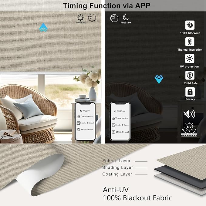 Motorized Blinds with Remote,100% Blackout Motorized Roller Shades