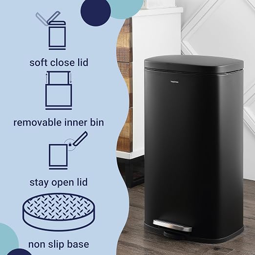 happimess Curtis 8 Gal Step Trash Can Soft Close 25", Charcoal Black