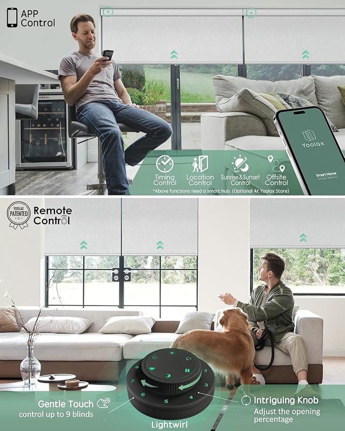 Yoolax Motorized Blinds with Remote, Designer Smart Blinds Work with Alexa, Google, Apple Homekit, 100% Blackout Motorized Shades Custom Electric Shades Voice Control (V-Shimmer White)