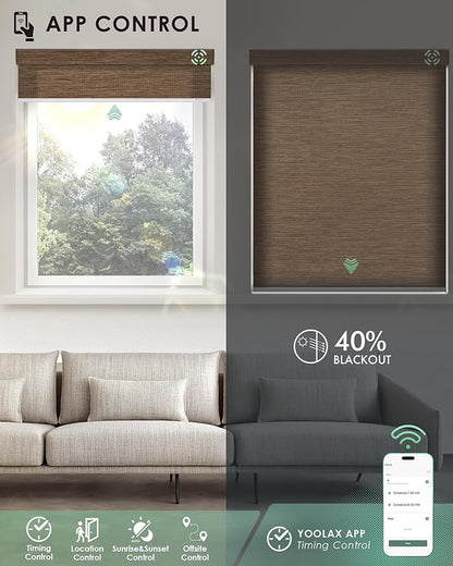 Yoolax Motorized Blinds with Remote, Light Filtering Smart Blinds Work with Alexa, Google, Automatic Roller Shades for Windows, Custom Electric Shades for Living Room Office (Eco Cocoa)