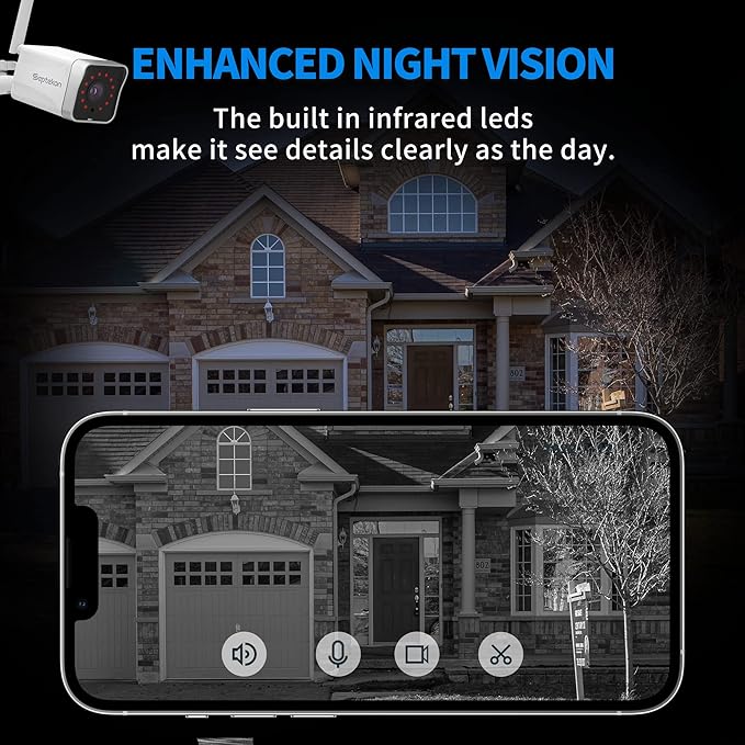 Septekon 4 Pack Outdoor Security Camera 2K，WiFi Cameras for Home Security Outside with Motion Detection Tracking, Night Vision, Two-Way Audio, IP66 Weatherproof, 2.4GHz Wi-Fi, Compatible with Alexa