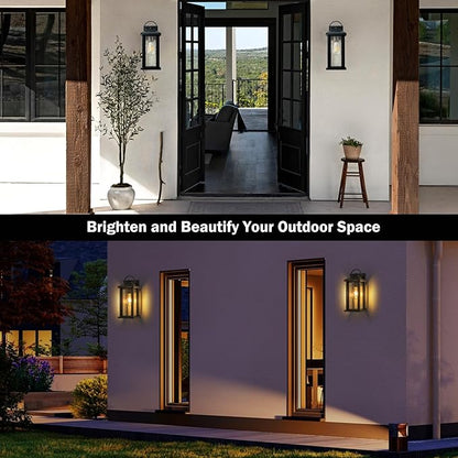 2 Pack Motion Sensor Outdoor Lights, Matte Black Dusk to Dawn Porch Lights Outdoor Light Fixture with Water Glass, 3 Lighting Modes Exterior Lighting Fixtures, Waterproof Outside Light for House