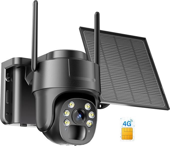 KKB 4G LTE Cellular Security Camera, No WiFi Security Camera Outdoor Built-in SIM Card Unlimited Data Plan, Solar Powered, 2K Wireless Cam Color Night Vision, PIR Motion Sensor, 355° View, 2 Way Talk