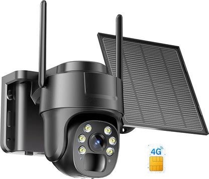 KKB 4G LTE Cellular Security Camera, No WiFi Security Camera Outdoor Built-in SIM Card Unlimited Data Plan, Solar Powered, 2K Wireless Cam Color Night Vision, PIR Motion Sensor, 355° View, 2 Way Talk