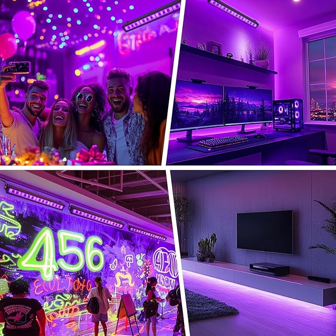 38W LED Black Light Bar (6-Pack) - High Power UV Blacklight with Plug & Switch, Covers 484 Sq.Ft for Glow Parties, Halloween Decorations, Stage & Bedroom Lighting
