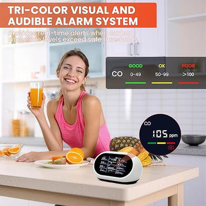 EONIX 11 in 1 Air Quality Monitor Indoor,Portable CO Detector,Real-Time for CO2,AQI, PM1.0,PM2.5,PM10,TVOC, HCHO and Others,Home,Hotel,Office,Car,Air Quality Tester for Home