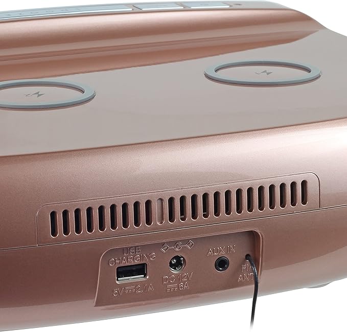 Studebaker Workstaton HiFi Music System with Bluetooth, FM Radio, CD, and Qi Wireless Charging Station (Rose Gold)