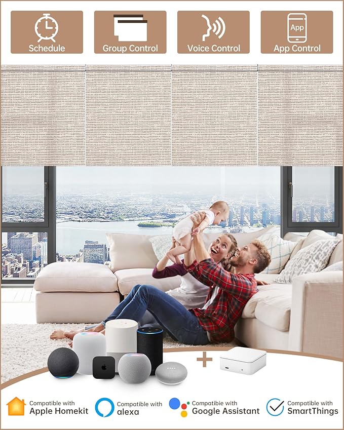 Kincmo Motorized Blinds with Remote, Light Filtering Roller Shades Work with Apple Homekit,Alexa,Google Home, Custom Electric Blinds with App,Voice Control (75% Blackout Classic Sandy)