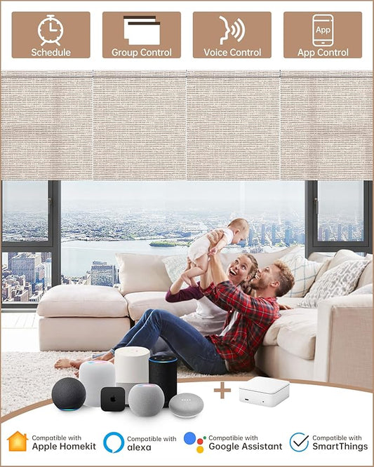 Kincmo Motorized Blinds with Remote, Light Filtering Roller Shades Work with Apple Homekit,Alexa,Google Home, Custom Electric Blinds with App,Voice Control (75% Blackout Classic Sandy)