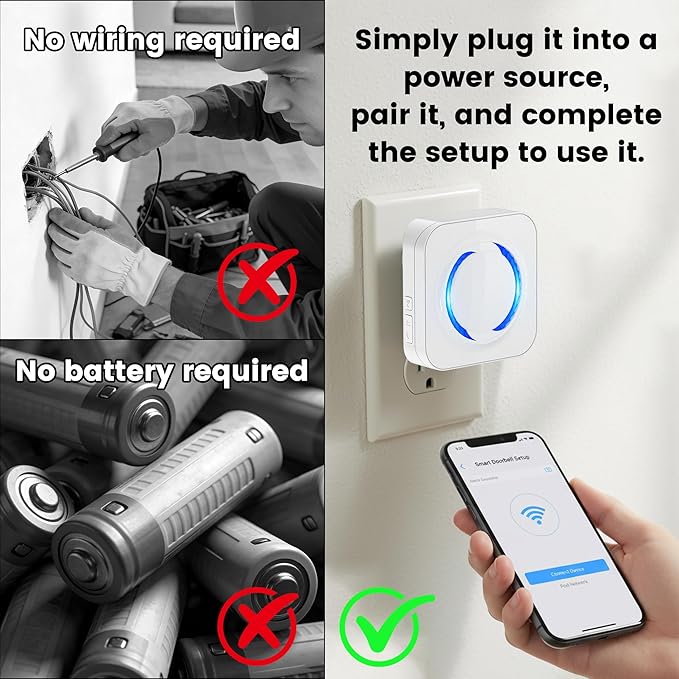 WiFi Doorbell Chime Extender for Ring, Blink & Nest - Indoor Plug & Play, 58 Ringtones, 5 Volume Levels, LED Flash Alert, Unlimited Expandable for Bedroom, Garage, Basement, Alexa Compatible
