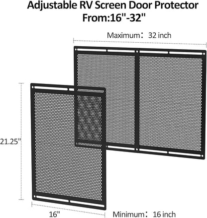 RV Entry Screen Door Grille,Upgraded Adjustable 16-32 in Width, 21.25 in Height, Metal Entry Screen Door Protector,Camper Screen Door Grill,RV Door Defender