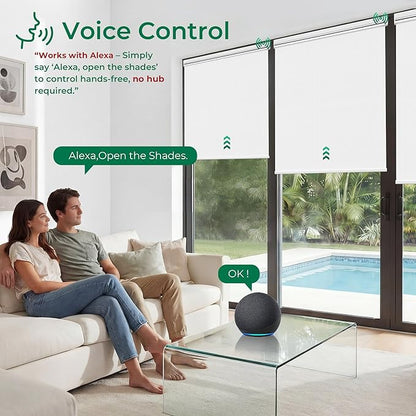 Allesin Smart Zigbee Roller Shades with Alexa Control, Blackout Motorized Blinds, No Hub Needed, Custom Sizes, Remote Included, (White, 30" W x 72" H)