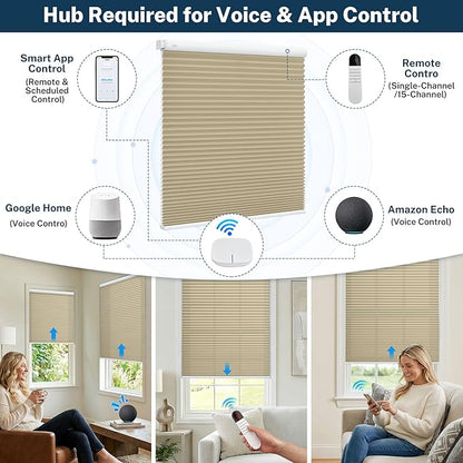 Motorized No Drill Cordless Cellular Shades, 1.5" Smart Electric Honeycomb Blind with Remote Control, Automatic No Drill Cellular Shades for Home and Office Indoor Window, Blackout Brown