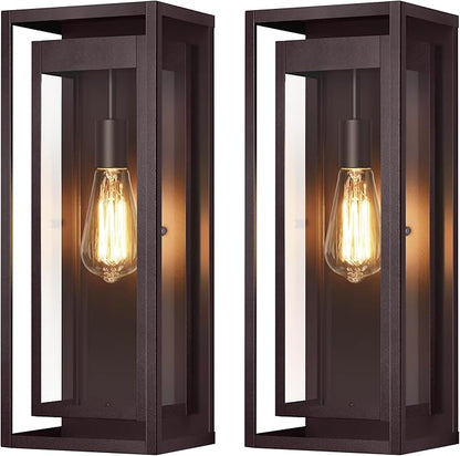 19" Bronze Outdoor Light Fixture, 2 Pack Large Size Outdoor Sconce Lights with Clear Glass Shade, Waterproof Porch Lighting Exterior Light Fixture for Front Door, Garage