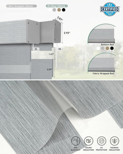 Yoolax Motorized Matter Zebra Blinds Compatible with Alexa, Google Home, Apple HomeKit, Light Filtering Smart Blinds, Privacy Light Control Horizontal Window Blind for Home (60% Shading Sheer Gray)
