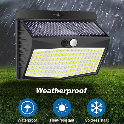 Solar Motion Sensor Outdoor Lights [138 LED/2 Packs] Solar Security Light Outdoor with 3 Lighting Modes Solar Powered Lights Waterproof for Outside Wall Garden Fence Backyard Deck, Warm White