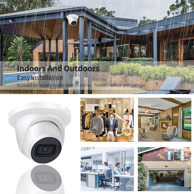 DahuaSecurity 4K 8MP PoE IP Dome Camera – Outdoor AI Security Turret Camera with Human & Vehicle Detection, 98ft IR Night Vision, IP67, Built-in Mic, Smart Surveillance for Home