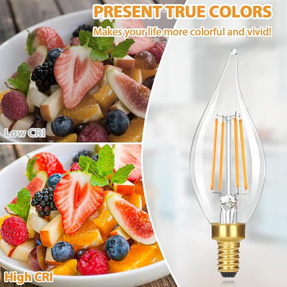 GoBright Dimmable LED Candelabra Bulbs 2700K Soft Warm White, 60W 630LM LED Candle Light Bulbs with Vintage Flame Tip, 6W Clear Glass LED Bulbs for Chandelier, Pendant, 6-Pack