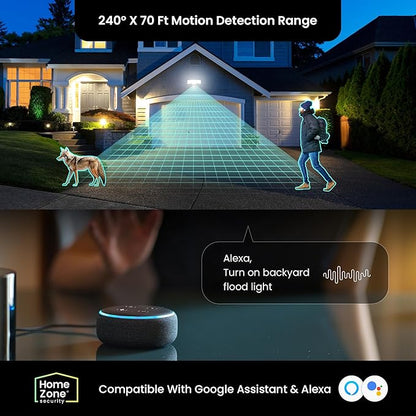 Home Zone Security Smart Flood Lights 3500 Lumens, 5000K Super Bright Security Light, 3 Adjustable Heads, Remote Control from App, Weather Resistant, Motion Sensor, Adjustable Color Temperature