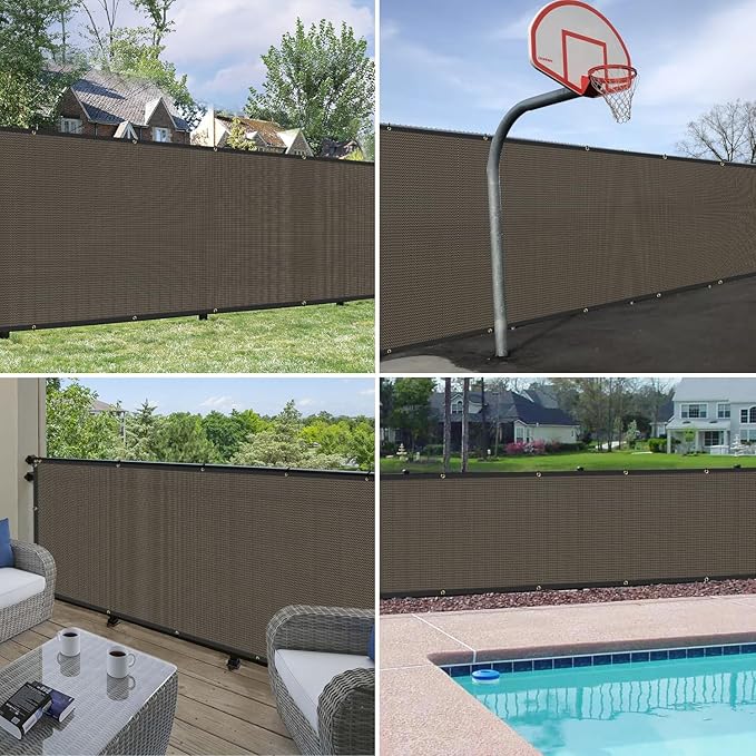 Windscreen4less Privacy Fence Screen Heavy Duty Windscreen Fencing Mesh Fabric Shade Net Cover with Brass Grommtes for Outdoor Wall Garden Yard Pool Deck, 6'x270' Brown
