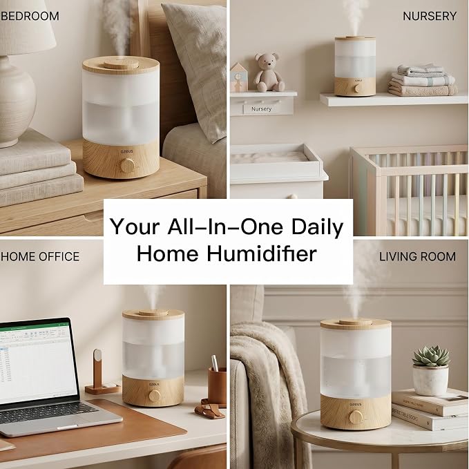 AZEUS 3.5L Cool Mist Humidifier with 7-Color Night Light, Woodgrain