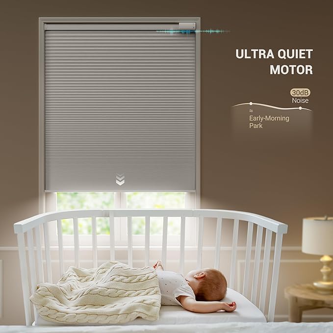 No Drill Motorized Cellular Shades, Cordless Blackout Honeycomb Blinds for Windows, Smart Automatic Blinds Compatible with Alexa/Google Home/Smarthings, Black