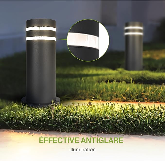 ASD 12" Round Bollard Light Fixture, Outdoor Pathway Floor Lamp | Antiglare, Waterproof, ETL Listed | 60W E26 Bulb Socket 120V | Landscape Hardwired Lighting, Exterior Post Lantern | Black, 4 Pack
