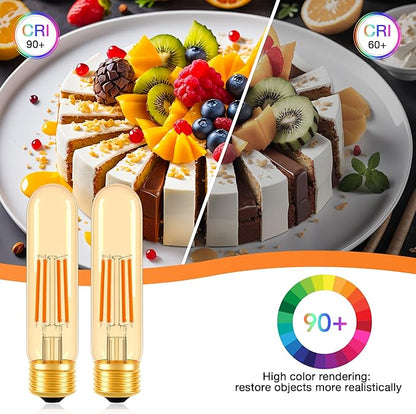 ToBeGreat T30 Light Bulbs 4 Watt Equivalent 40W Bulb E26 Tubular Bulbs T10 Amber LED Bulb Warm White 2200K Chandelier Desk Lamp Kitchen Bedbroom Bathroom,Dimmable,2 Pack