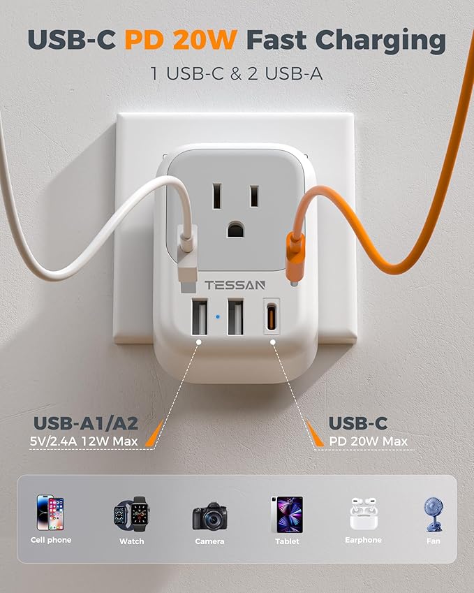 TESSAN European Travel Plug Adapter 2 Pack, Type C Plug
