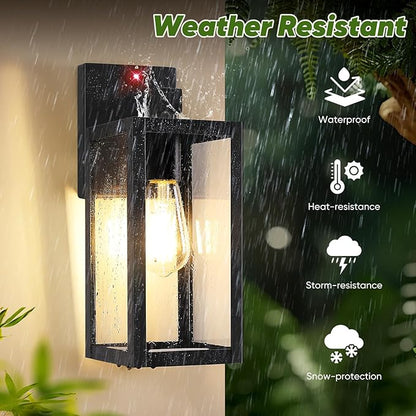 BesLowe 13" Upgraded Motion Sensor Outdoor Wall Lights, 2-Pack Dusk to Dawn Porch Light Outdoor Wall Sconce Lanterns, 3 Lighting Modes Exterior Lighting Fixtures, Black Outside Lights for House Garage