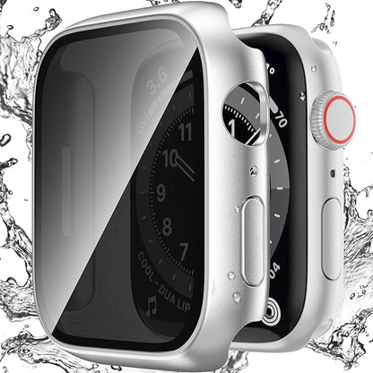 Waterproof Privacy Case Compatible with Apple Watch Series 9/8/7 45mm with Anti-peep Screen Protector, iWatch Face Cover Protective Bumper for iWatch Case 45mm Silver
