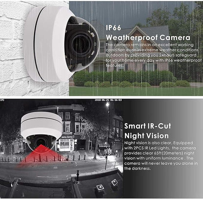 Outdoor 8MP 4K PTZ IP POE Dome Ceiling Security Camera Pan Tilt 5xOptical Zoom 100ft IR Night Vision Motion Detection Remote View RTSP